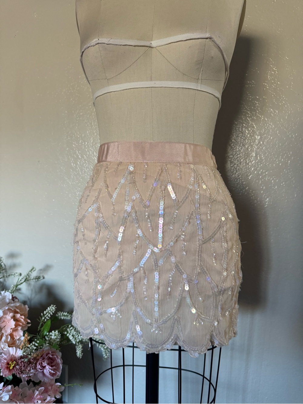 Blush Sequin Mini Skirt - Women